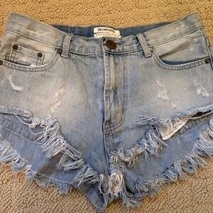 One Teaspoon Frayed Light Blue Jean Shorts